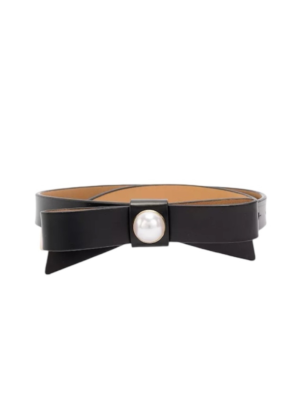 KATE SPADE New Black Leather Bow Belt Large Faux Pearl Size Small